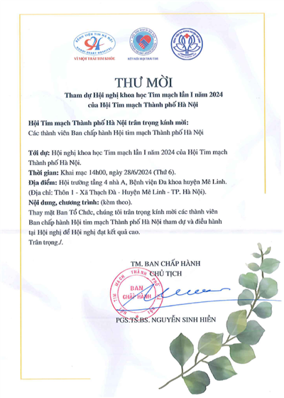 Thông báo và thư mời tham dự hội nghị tim mạch Hà Nội 2024